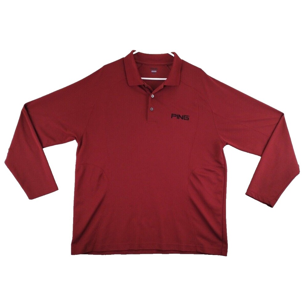 PING Performance Dynamics‎ Long Sleeve Golf Polo Shirt Men's XL Red Polyester
